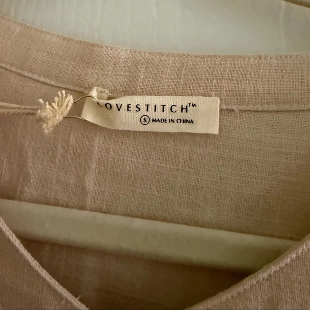 Lovestitch 100% Cotton Cutout Midi Dress Beige Tan Button Front Long Sleeves - Picture 5 of 8